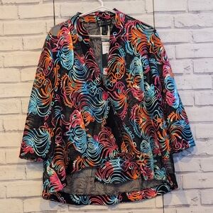 Frank Lyman Design Women's 14 Multicolor Swirl Cardigan Blouse Sheer Button NWT